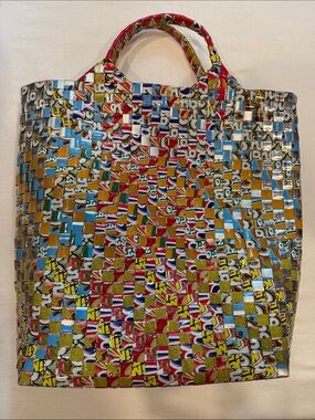 Handmade Recycled Candy Wrapper Tote Bag | Colorful Woven Eco-Friendly